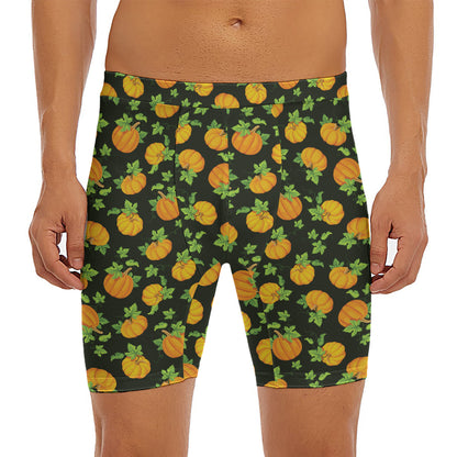 Cute Pumpkin Pattern Print Men's Long Boxer Briefs