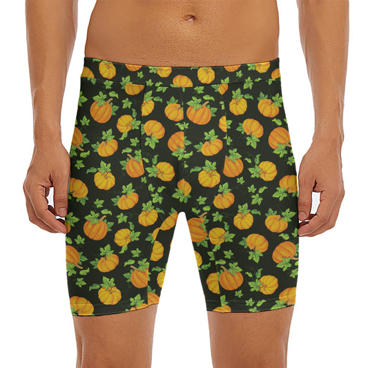 Cute Pumpkin Pattern Print Men's Long Boxer Briefs