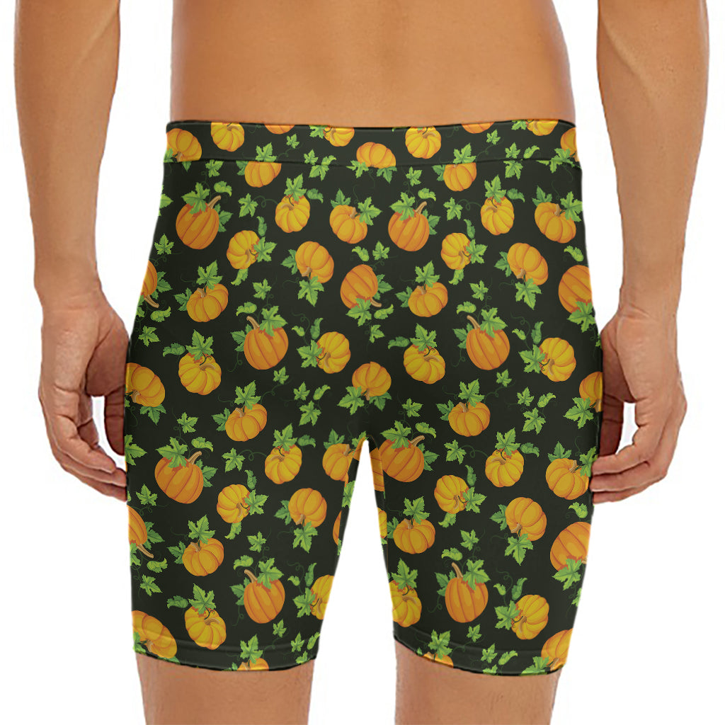 Cute Pumpkin Pattern Print Men's Long Boxer Briefs