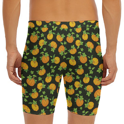 Cute Pumpkin Pattern Print Men's Long Boxer Briefs
