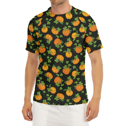 Cute Pumpkin Pattern Print Men's Short Sleeve Rash Guard