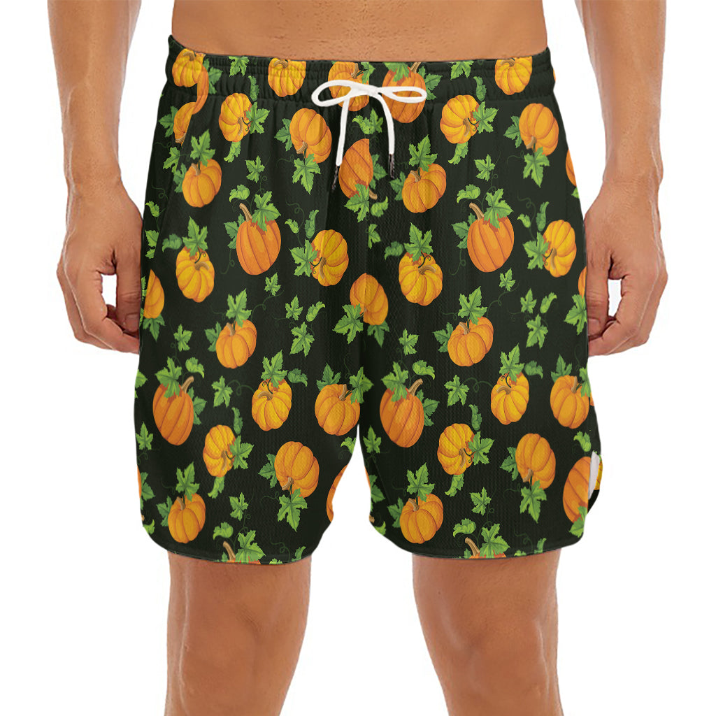 Cute Pumpkin Pattern Print Men's Split Running Shorts