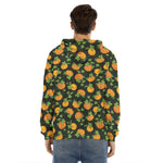 Cute Pumpkin Pattern Print Men's Velvet Pullover Hoodie