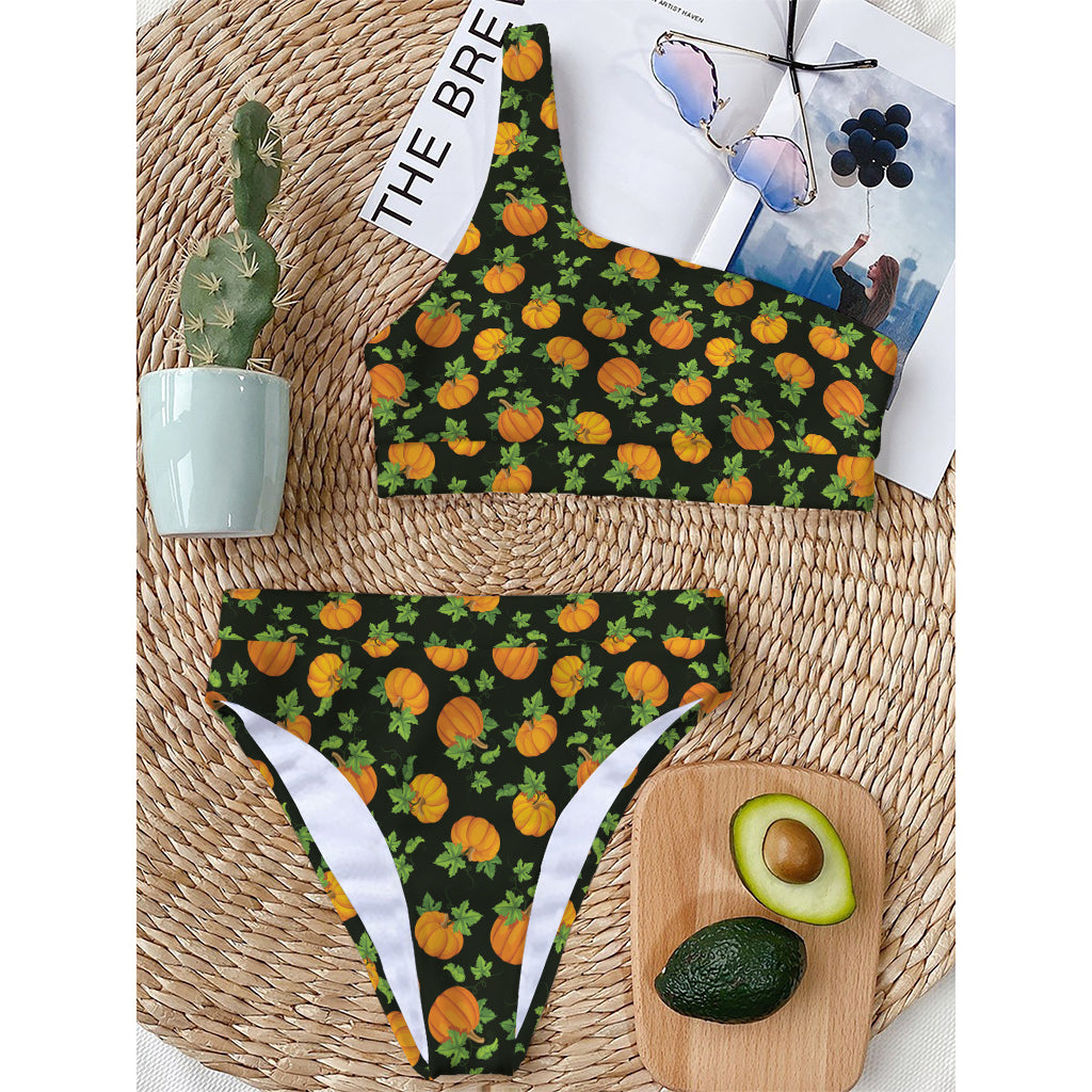 Cute Pumpkin Pattern Print One Shoulder Bikini Top