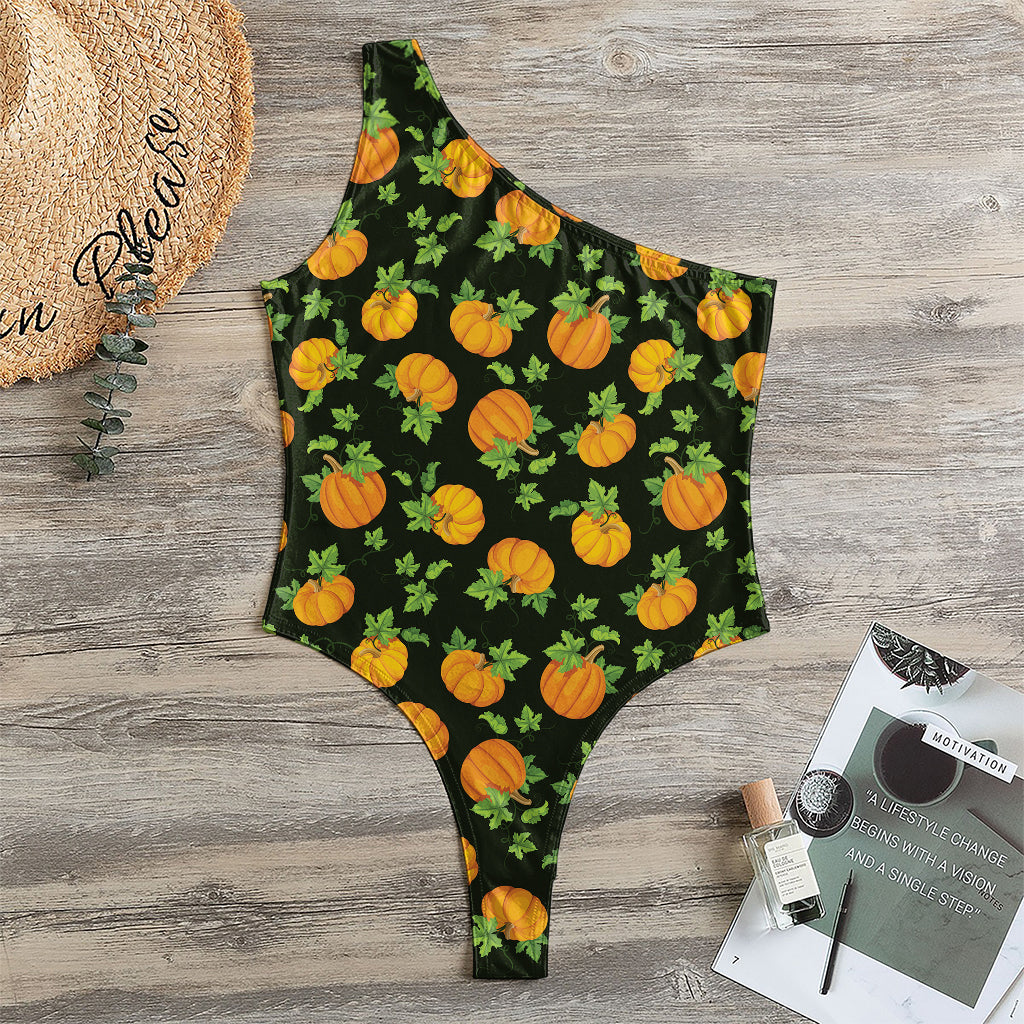Cute Pumpkin Pattern Print One Shoulder Bodysuit