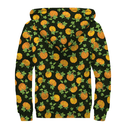 Cute Pumpkin Pattern Print Sherpa Lined Zip Up Hoodie