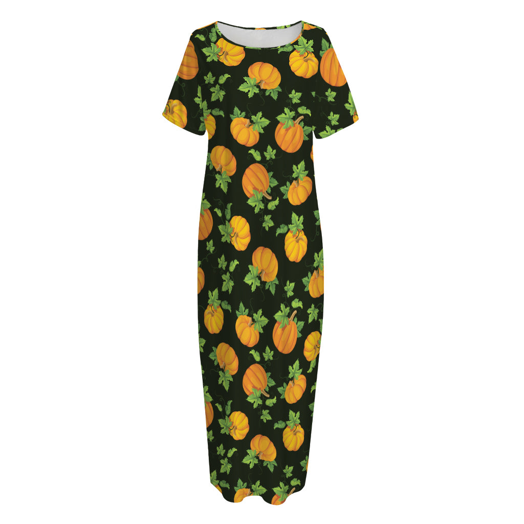 Cute Pumpkin Pattern Print Short Sleeve Long Nightdress