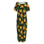 Cute Pumpkin Pattern Print Short Sleeve Long Nightdress