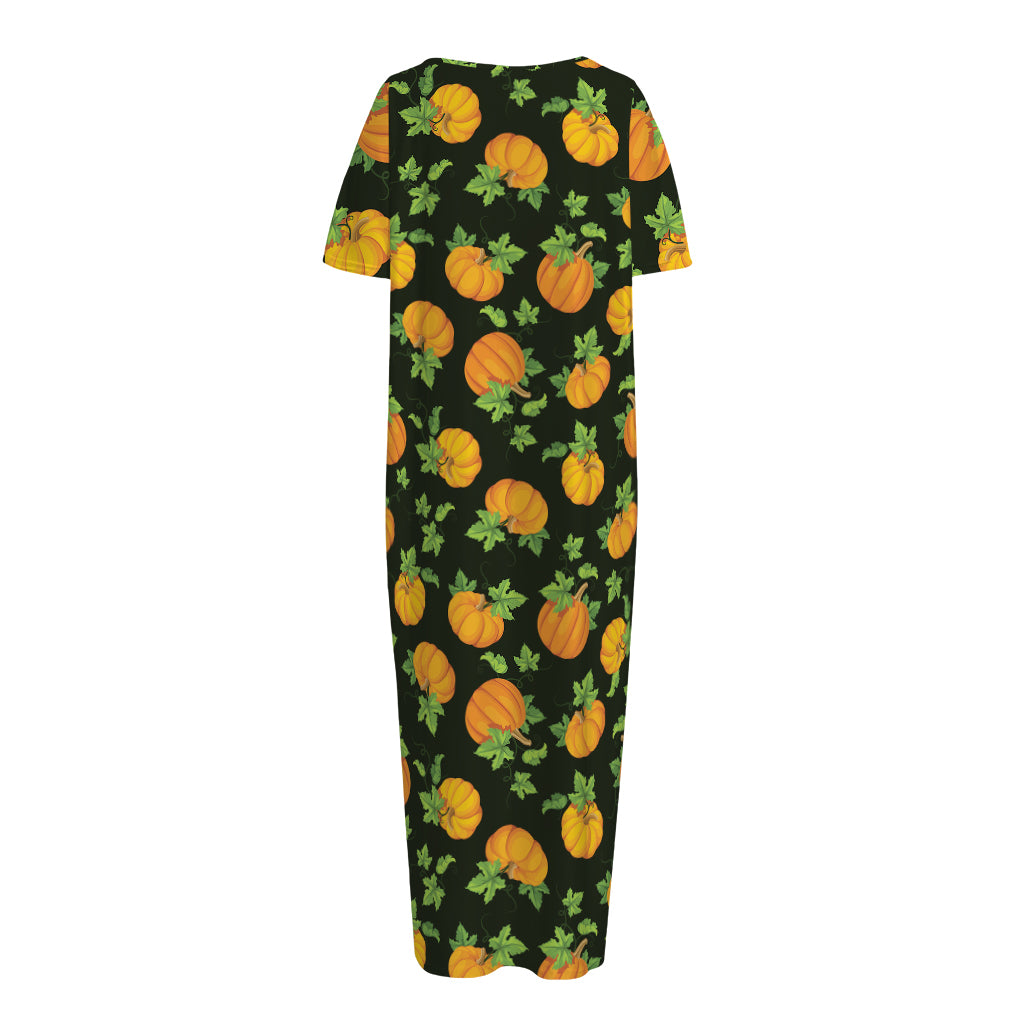 Cute Pumpkin Pattern Print Short Sleeve Long Nightdress