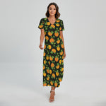 Cute Pumpkin Pattern Print Short Sleeve Maxi Dress
