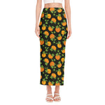 Cute Pumpkin Pattern Print Side Slit Maxi Skirt