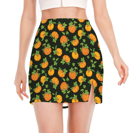 Cute Pumpkin Pattern Print Side Slit Mini Skirt