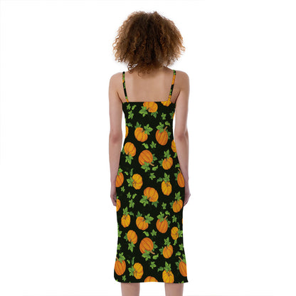 Cute Pumpkin Pattern Print Slim Fit Midi Cami Dress