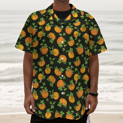 Cute Pumpkin Pattern Print Textured Short Sleeve Shirt
