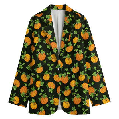 Cute Pumpkin Pattern Print Women's Cotton Blazer