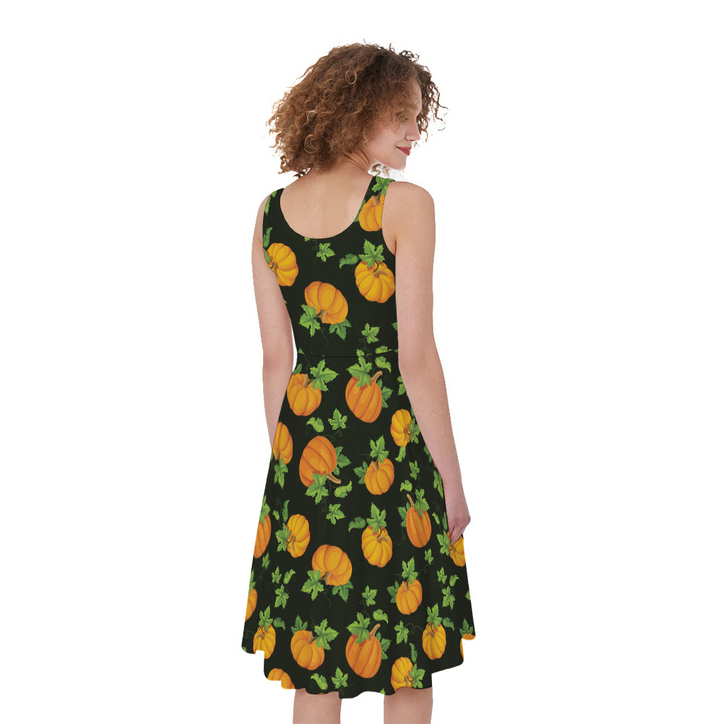 Cute Pumpkin Pattern Print Women's Sleeveless Dress