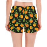 Cute Pumpkin Pattern Print Women's Split Running Shorts