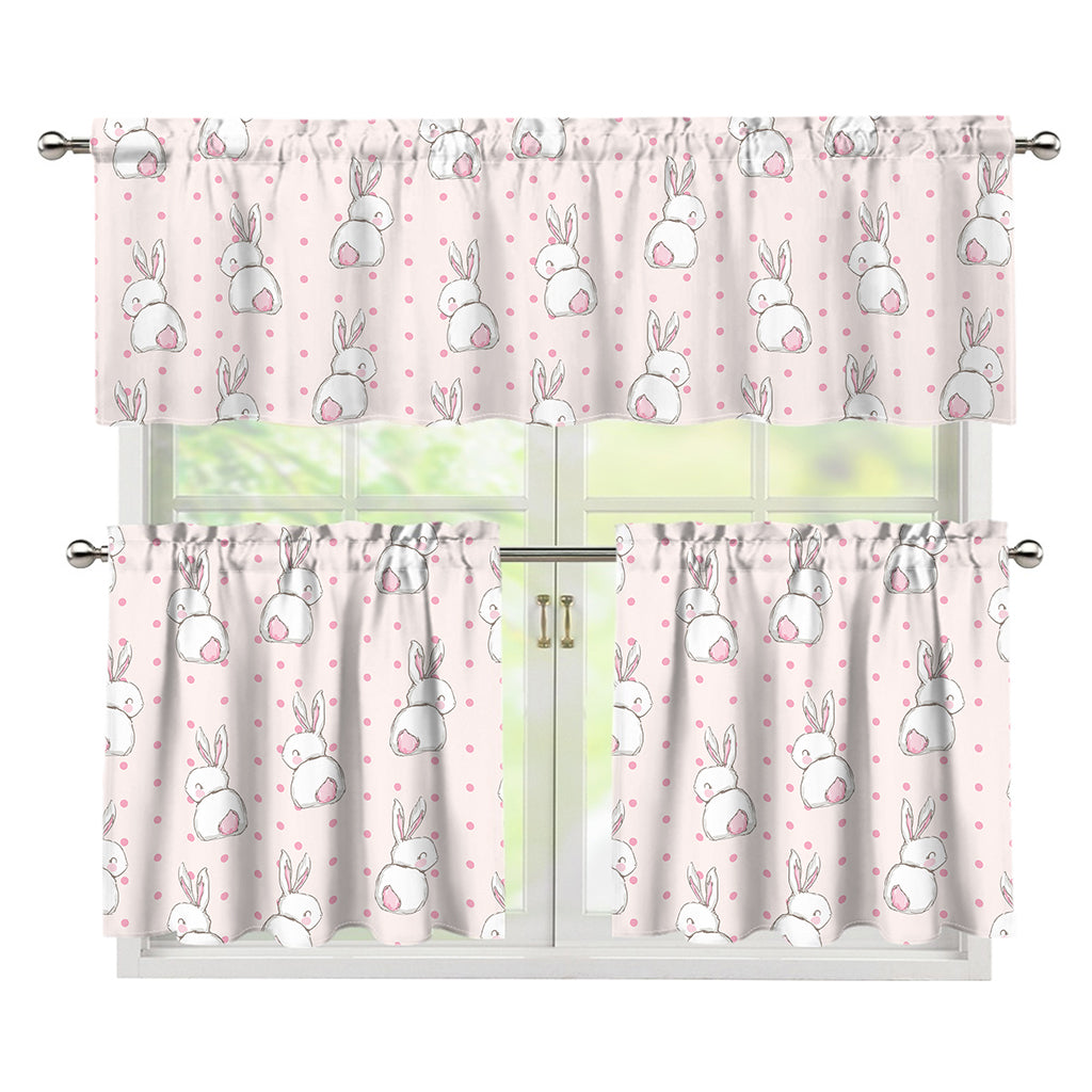 Cute Rabbit Pattern Print 3 Piece Kitchen Curtains