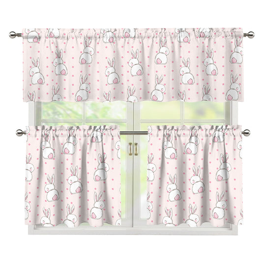 Cute Rabbit Pattern Print 3 Piece Kitchen Curtains