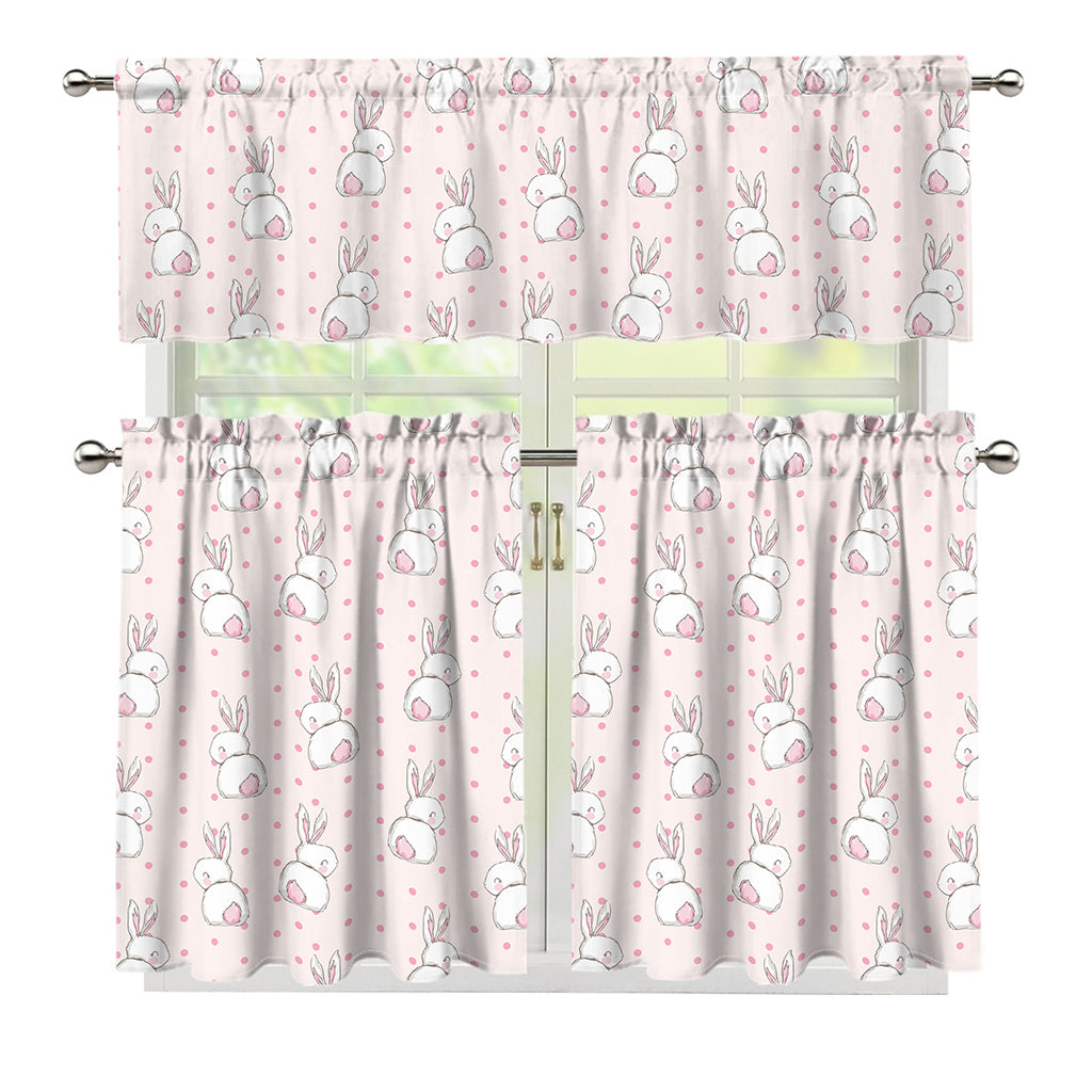Cute Rabbit Pattern Print 3 Piece Kitchen Curtains