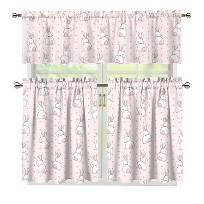 Cute Rabbit Pattern Print 3 Piece Kitchen Curtains