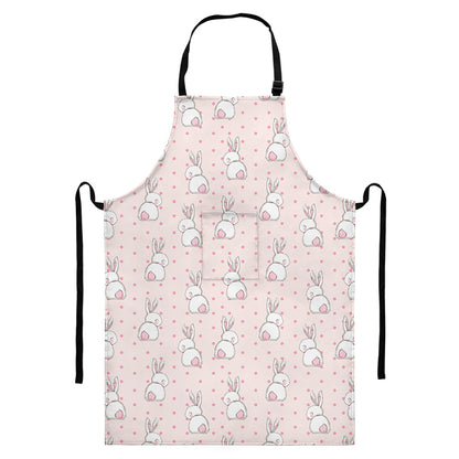 Cute Rabbit Pattern Print Bib Apron With Pocket