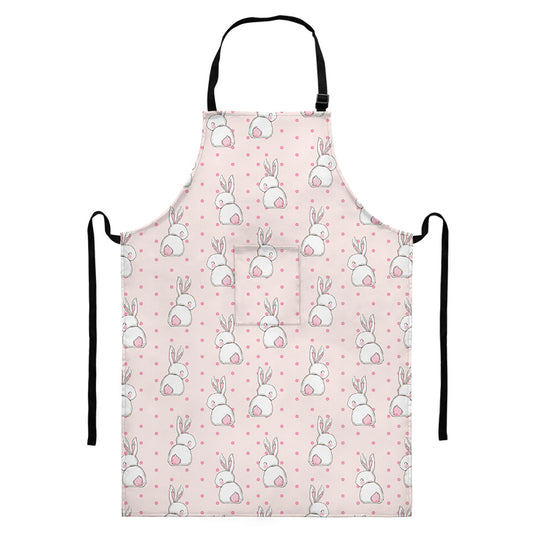 Cute Rabbit Pattern Print Bib Apron With Pocket