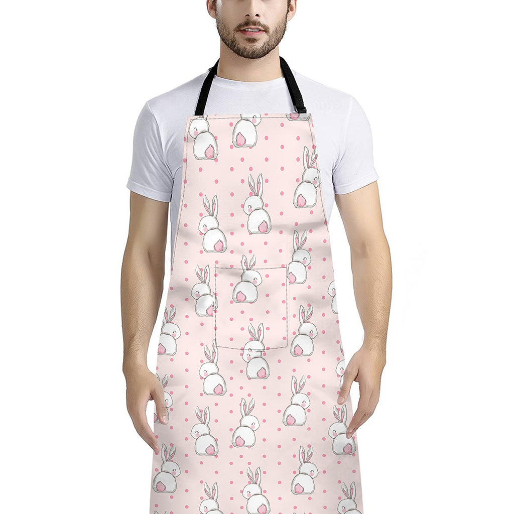 Cute Rabbit Pattern Print Bib Apron With Pocket