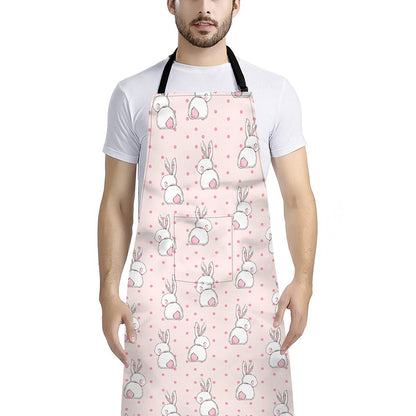 Cute Rabbit Pattern Print Bib Apron With Pocket