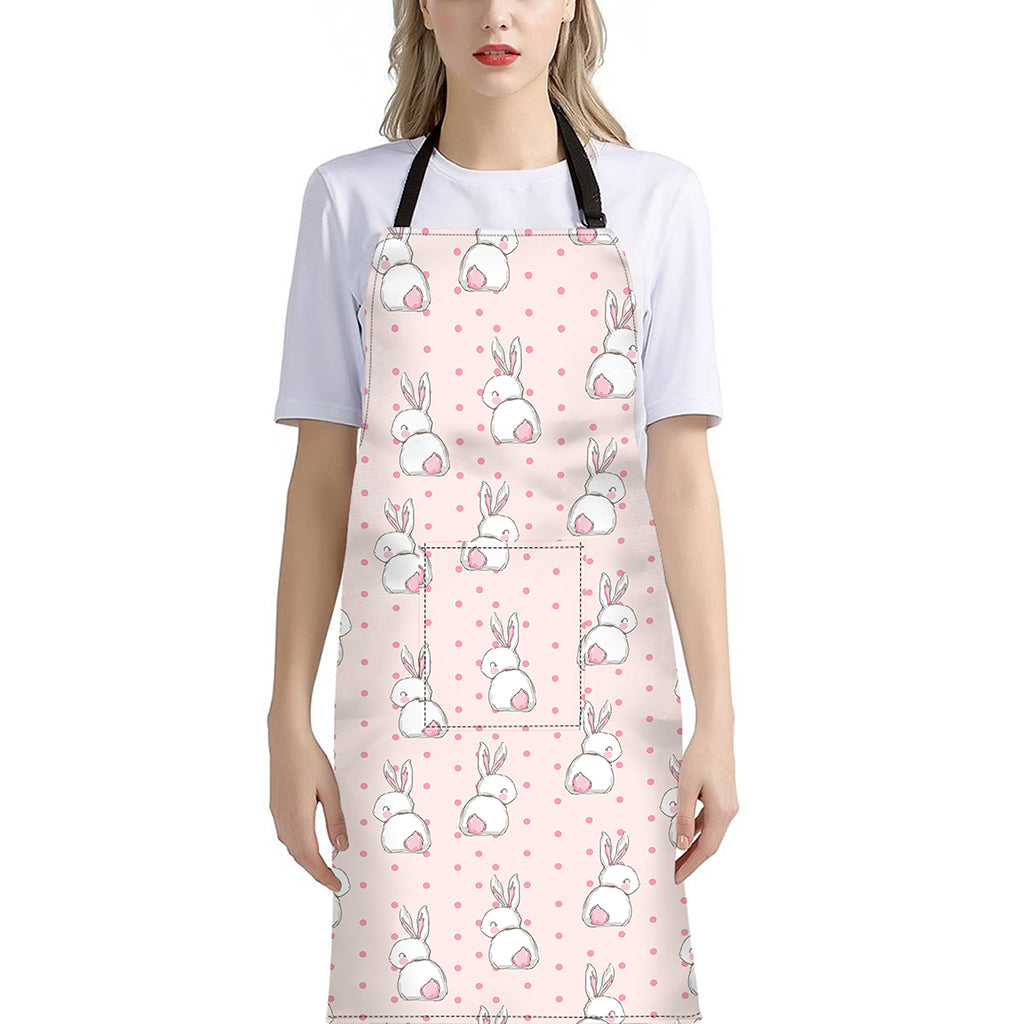 Cute Rabbit Pattern Print Bib Apron With Pocket