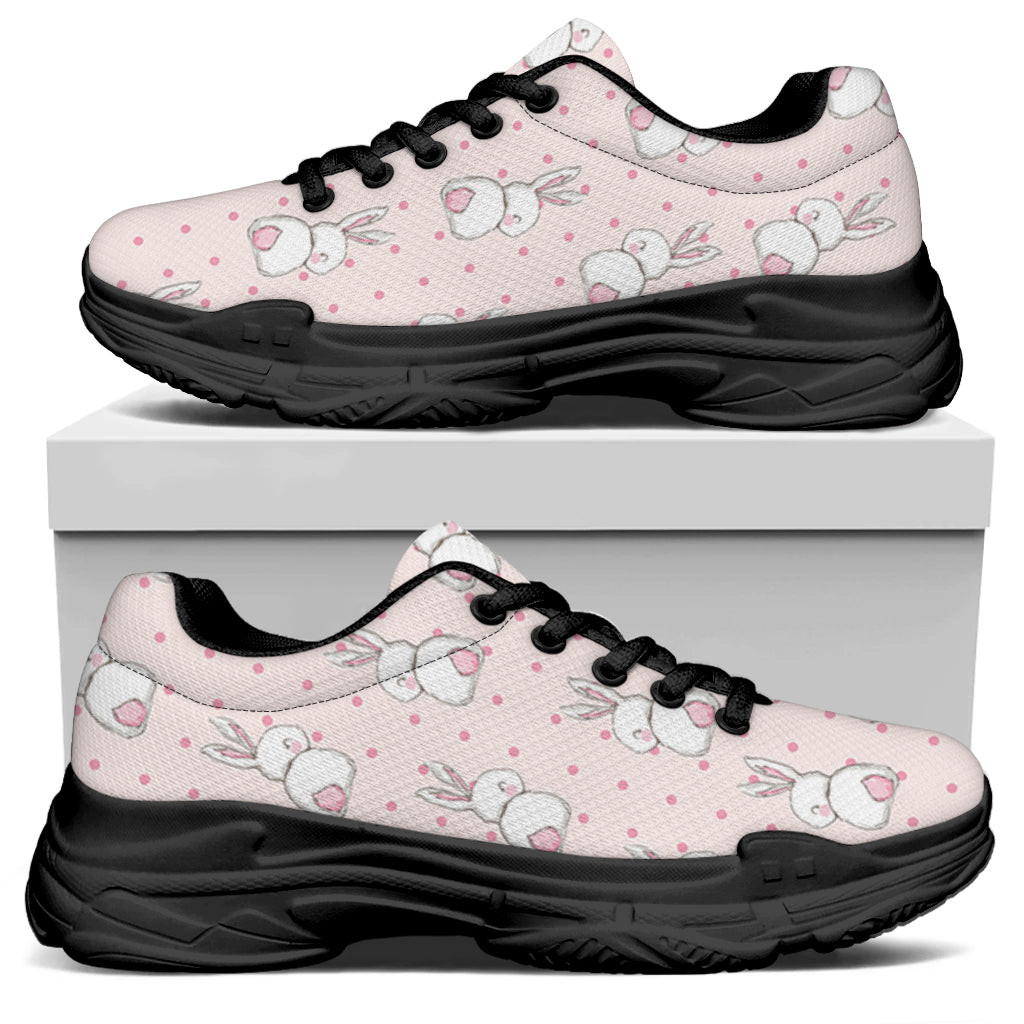 Cute Rabbit Pattern Print Black Chunky Shoes