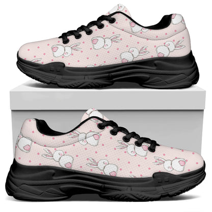 Cute Rabbit Pattern Print Black Chunky Shoes