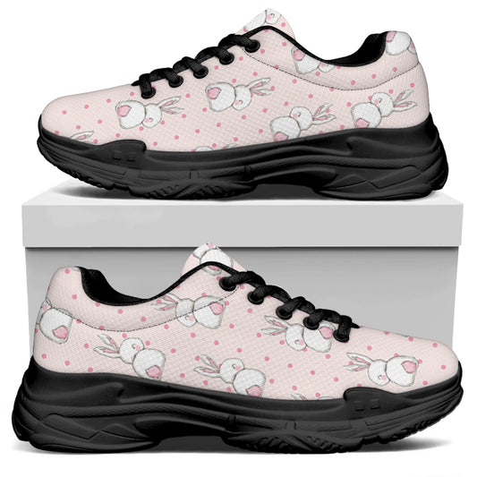 Cute Rabbit Pattern Print Black Chunky Shoes