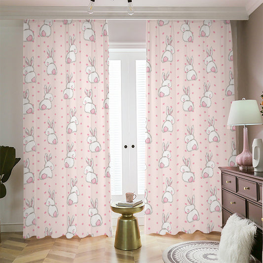 Cute Rabbit Pattern Print Blackout Pencil Pleat Curtains