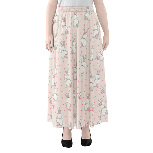 Cute Rabbit Pattern Print Chiffon Maxi Skirt