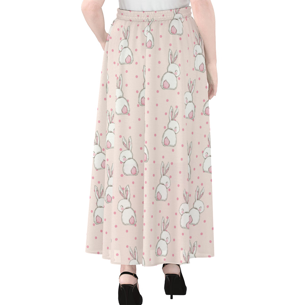 Cute Rabbit Pattern Print Chiffon Maxi Skirt
