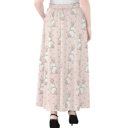 Cute Rabbit Pattern Print Chiffon Maxi Skirt