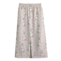 Cute Rabbit Pattern Print Cotton Front Slit Maxi Skirt