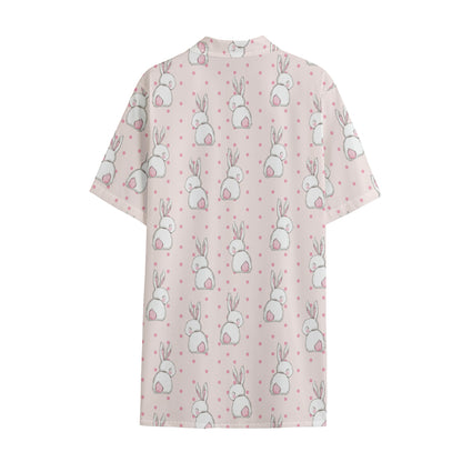 Cute Rabbit Pattern Print Cotton Hawaiian Shirt