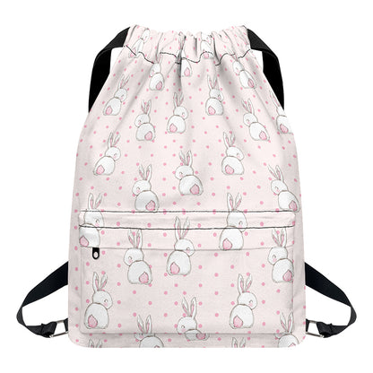 Cute Rabbit Pattern Print Drawstring Backpack