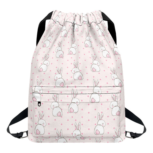 Cute Rabbit Pattern Print Drawstring Backpack