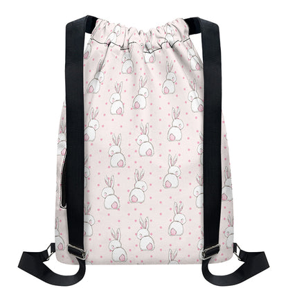 Cute Rabbit Pattern Print Drawstring Backpack