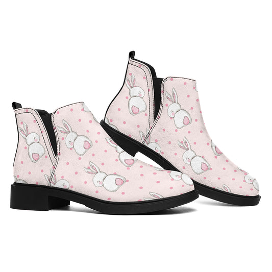 Cute Rabbit Pattern Print Flat Ankle Boots