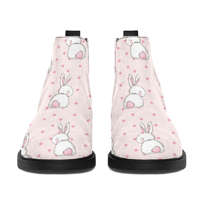 Cute Rabbit Pattern Print Flat Ankle Boots