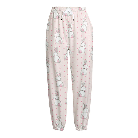 Cute Rabbit Pattern Print Fleece Lined Knit Pants