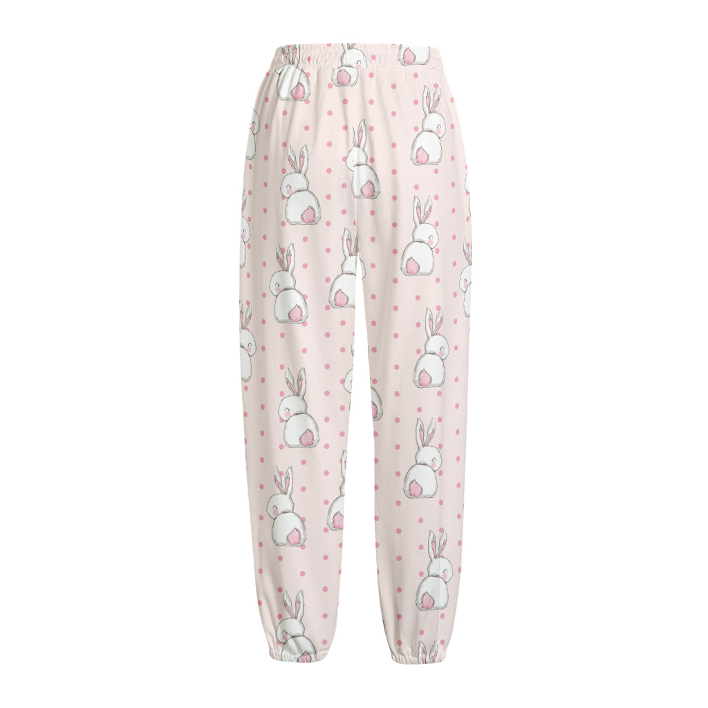 Cute Rabbit Pattern Print Fleece Lined Knit Pants