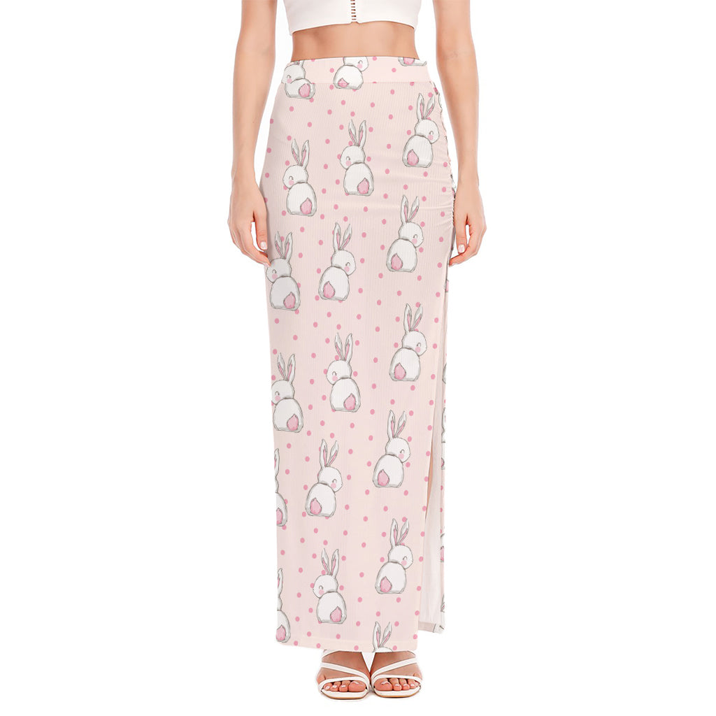 Cute Rabbit Pattern Print High Slit Maxi Skirt