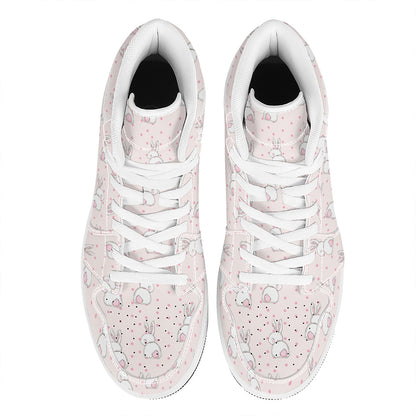 Cute Rabbit Pattern Print High Top Leather Sneakers