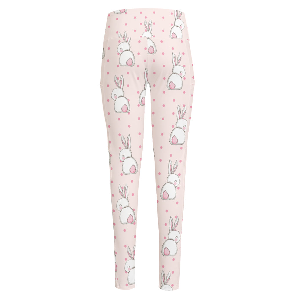 Cute Rabbit Pattern Print High-Waisted Pocket Leggings