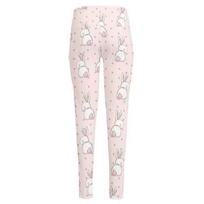 Cute Rabbit Pattern Print High-Waisted Pocket Leggings